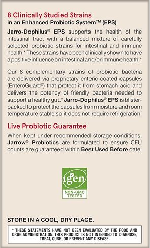 Jarrow Formulas Jarro-Dophilus EPS Probiotics 10 Billion CFU for Intestinal Tract Support, Probiotic Supplement for Gut Health for Women and Men, 120 Veggie Capsules, up to a 60 Day Supply in Kuwait