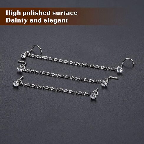 TEN MIRO سلسلة الأنف ثقب عبر الأنف الجراحية الصلب الأنف ثقب المجوهرات تشيكوسلوفاكيا L على شكل ترصيع الأنف وسلسلة القلب 20 جرام ثقب سلسلة الأنف للنساء (فضية واحدة) in Kuwait