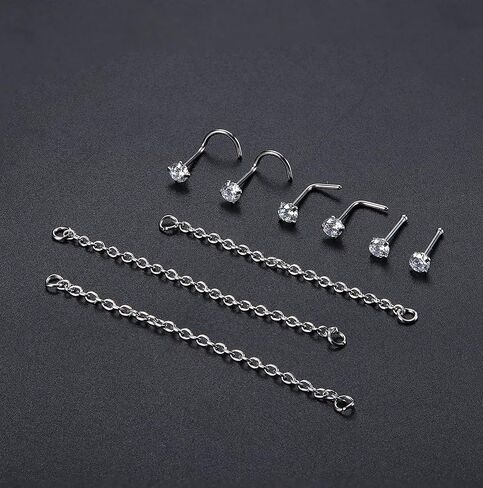 TEN MIRO سلسلة الأنف ثقب عبر الأنف الجراحية الصلب الأنف ثقب المجوهرات تشيكوسلوفاكيا L على شكل ترصيع الأنف وسلسلة القلب 20 جرام ثقب سلسلة الأنف للنساء (فضية واحدة) in Kuwait