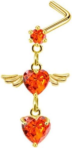 20G CZ Heart Dangle Nose Rings Stainless Steel L-Shaped Nose Studs Screws Dangling Gold Nose Piercing Jewelry for Women in Saudi Arabia