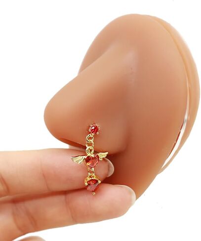 20G CZ Heart Dangle Nose Rings Stainless Steel L-Shaped Nose Studs Screws Dangling Gold Nose Piercing Jewelry for Women in Saudi Arabia