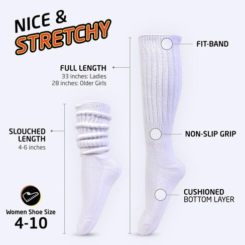HOT FEET Women's Slouch Socks 2-Pack - Cozy Cotton Blend Scrunch Boot Socks, Long Slouchy Scrunchy Calf Socks, Sizes 4-10 in Saudi Arabia