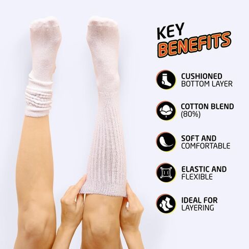 HOT FEET Women's Slouch Socks 2-Pack - Cozy Cotton Blend Scrunch Boot Socks, Long Slouchy Scrunchy Calf Socks, Sizes 4-10 in Saudi Arabia