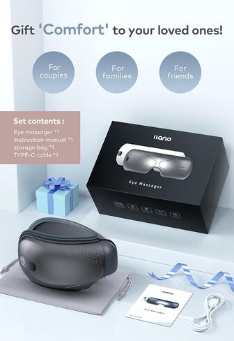 Llano Christmas Gift,2024 Latest Upgrade Eye Massager with Heat, Portable Eye Massage with Bluetooth Music, Smart Eye Mask Massager Sleep Mask Foldable Face Massager for Relax Dark Circles Dry Eyes in Saudi Arabia