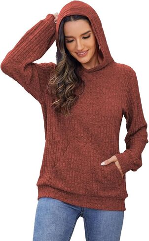 Sweaters for Women Long Sleeve Fashion Hoodies Fall Pullover Sweatshirts with Pocket Tunic Tops in Kuwait