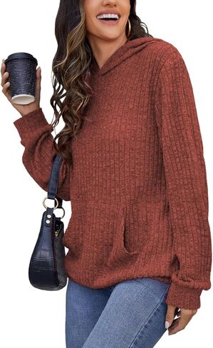 Sweaters for Women Long Sleeve Fashion Hoodies Fall Pullover Sweatshirts with Pocket Tunic Tops in Kuwait