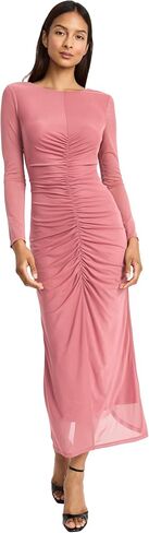 Donna Morgan Women's Ruched Maxi Long Sleeve Formal Gown with Side Slit-Elegant Evening Dress in Kuwait