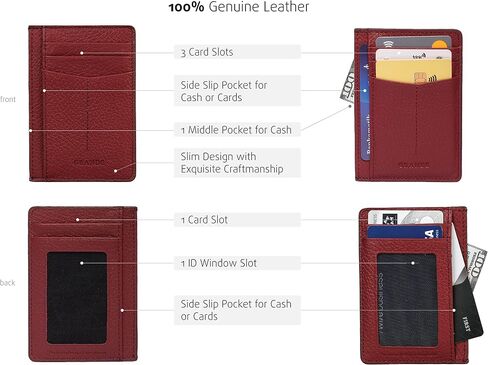 grande 3605 Genuine Leather Card Holder For Women and Men Minimalist Small Pocket Wallet Slim Vertical Card Case (Burgundy) in Saudi Arabia