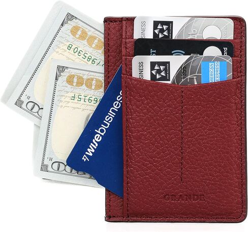 grande 3605 Genuine Leather Card Holder For Women and Men Minimalist Small Pocket Wallet Slim Vertical Card Case (Burgundy) in Saudi Arabia
