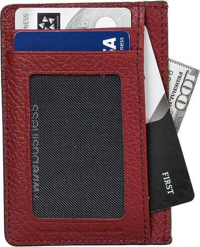 grande 3605 Genuine Leather Card Holder For Women and Men Minimalist Small Pocket Wallet Slim Vertical Card Case (Burgundy) in Saudi Arabia