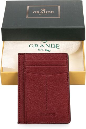 grande 3605 Genuine Leather Card Holder For Women and Men Minimalist Small Pocket Wallet Slim Vertical Card Case (Burgundy) in Saudi Arabia