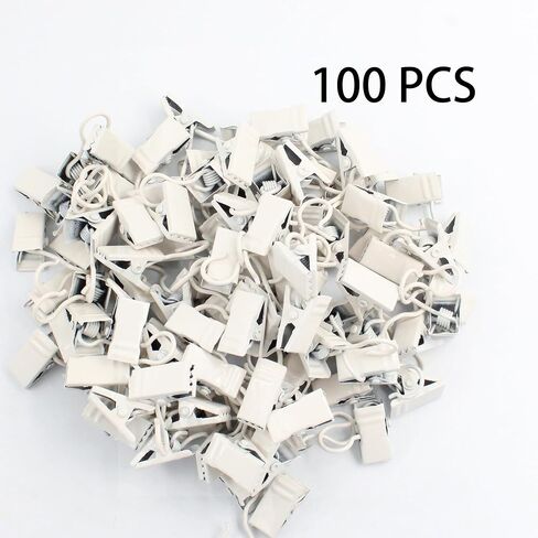 100PCS Small White Metal Curtain Hangers Clips, 1.3 Inch Heavy Duty Hook Clip for Home Decoration, Photos, Art Craft Display and Indoor Outdoor Activities Supplies in Kuwait