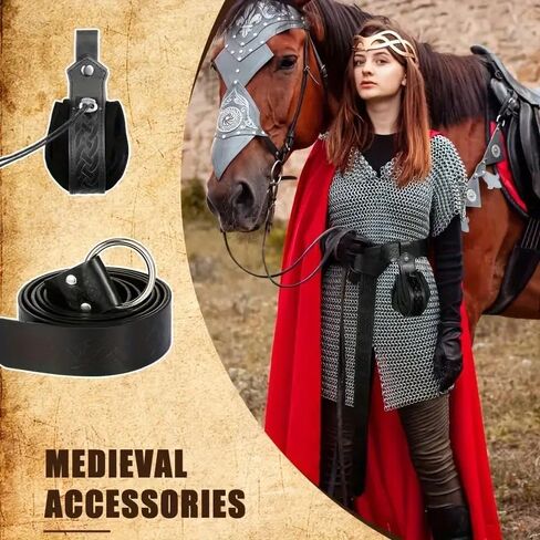 Medieval Alchemy Faux Leather Belt Waist Pack Bag Combo Potion Bottles with 4 Cork Potion Vials, Fantasy Wizard Rivet Belt Side Pouch for Cosplay Renaissance Faire Costume Props Accessories (B-Black) in Kuwait