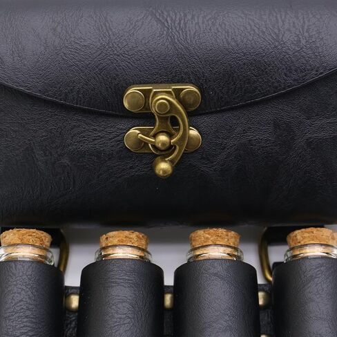Medieval Alchemy Faux Leather Belt Waist Pack Bag Combo Potion Bottles with 4 Cork Potion Vials, Fantasy Wizard Rivet Belt Side Pouch for Cosplay Renaissance Faire Costume Props Accessories (B-Black) in Kuwait