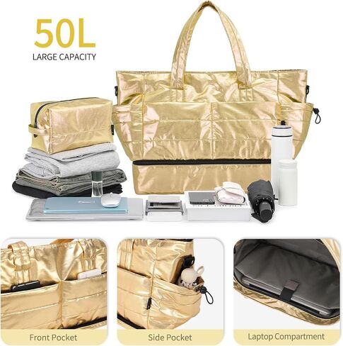 Travel Duffel Bag for Women, 50L Weekender Bag, Gym Bag with Shoes Compartment, Carry on Overnight Bag with Toiletry Bag for Travel Trip Camping, Black in Saudi Arabia