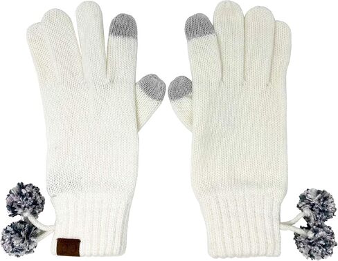 Funky Junque Warm Knit Double Layer Pom Touchscreen Texting Gloves in Kuwait