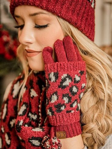Funky Junque Warm Knit Double Layer Pom Touchscreen Texting Gloves in Kuwait