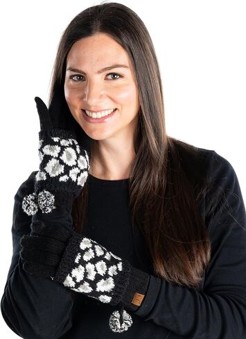 Funky Junque Warm Knit Double Layer Pom Touchscreen Texting Gloves in Kuwait