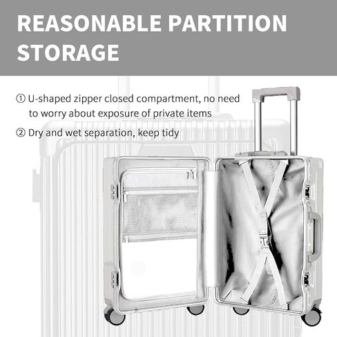 Carry On Luggage with Cup Holder and Usb Port, Aluminum Frame, Front Compartment, TSA Lock, 22x14x9 Airline Approved Hardside Suitcase with Spinner Wheels(Silver, 20-lnch), COL-004 in Saudi Arabia