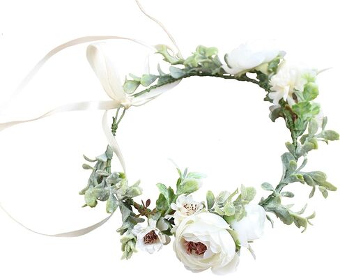 Vivivalue Pearl Flower Crown Floral Garland Headband Flower Halo Headpiece Hair Wreath Boho with Ribbon Party Wedding Festival Photos Pink in Saudi Arabia