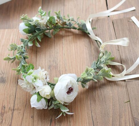 Vivivalue Pearl Flower Crown Floral Garland Headband Flower Halo Headpiece Hair Wreath Boho with Ribbon Party Wedding Festival Photos Pink in Saudi Arabia