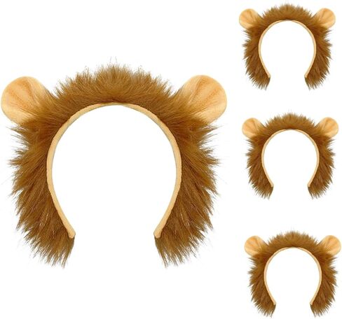 SIOTMERA Lion Ears Headband-4Pack Lion Costume for Adult, Plush Realistic Animal Ears and Horn, Halloween Cosplay Birthday Washing Face Makeup Animal Theme Party Accessories for Adult in Kuwait