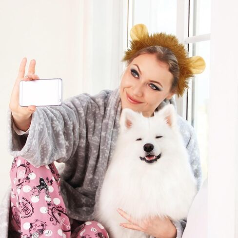 SIOTMERA Lion Ears Headband-4Pack Lion Costume for Adult, Plush Realistic Animal Ears and Horn, Halloween Cosplay Birthday Washing Face Makeup Animal Theme Party Accessories for Adult in Kuwait