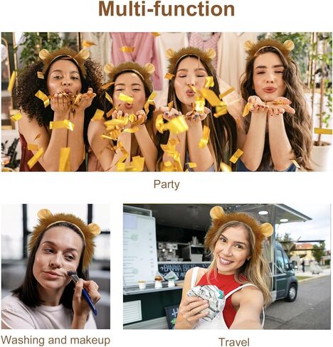 SIOTMERA Lion Ears Headband-4Pack Lion Costume for Adult, Plush Realistic Animal Ears and Horn, Halloween Cosplay Birthday Washing Face Makeup Animal Theme Party Accessories for Adult in Kuwait