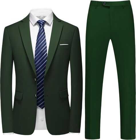 Men's 2 Piece Slim Fit Suit Set, Two Button Tuxedo for Wedding and Prom, Includes Blazer Jacket, Pants & Tie in Kuwait