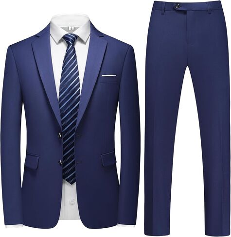 Men's 2 Piece Slim Fit Suit Set, Two Button Tuxedo for Wedding and Prom, Includes Blazer Jacket, Pants & Tie in Kuwait