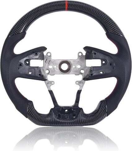 Carbon Fiber Steering Wheel for Honda Civic Gen 10th 2016-2021,Type R FK8 North American Spec, D-shaped Flat-bottom Perforated Leather Grip in Kuwait