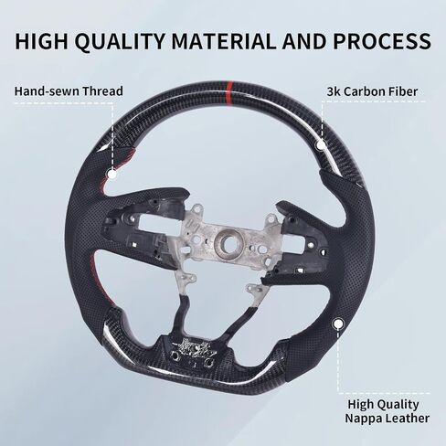 Carbon Fiber Steering Wheel for Honda Civic Gen 10th 2016-2021,Type R FK8 North American Spec, D-shaped Flat-bottom Perforated Leather Grip in Kuwait