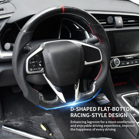 Carbon Fiber Steering Wheel for Honda Civic Gen 10th 2016-2021,Type R FK8 North American Spec, D-shaped Flat-bottom Perforated Leather Grip in Kuwait