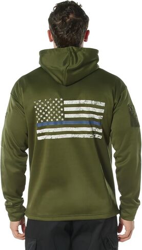 Rothco Conceal-Ops هوديي ذو خط أزرق رفيع - سويت شيرت تكتيكي بغطاء رأس مع رسومات العلم الأمريكي المتعثرة in Saudi Arabia