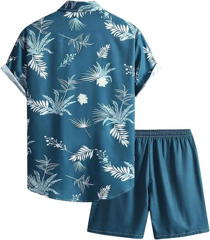 COZYEASE Men's 2 Piece Hawaiian Outfits Short Sleeve Button Down Shirt and Shorts Set Beach Tracksuits in Kuwait
