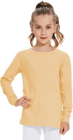 3T 4T 5T إلى 12 سنة الفتيات قمصان طويلة الأكمام الاطفال القطن تي شيرت طفل أساسي طاقم الرقبة أعلى in Kuwait