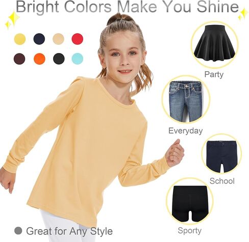 3T 4T 5T إلى 12 سنة الفتيات قمصان طويلة الأكمام الاطفال القطن تي شيرت طفل أساسي طاقم الرقبة أعلى in Kuwait