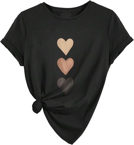 SweatyRocks Girl's Heart Printed T Shirts Crewneck Short Sleeve Casual Basic Tee Tops in Saudi Arabia