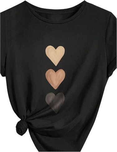 SweatyRocks Girl's Heart Printed T Shirts Crewneck Short Sleeve Casual Basic Tee Tops in Saudi Arabia