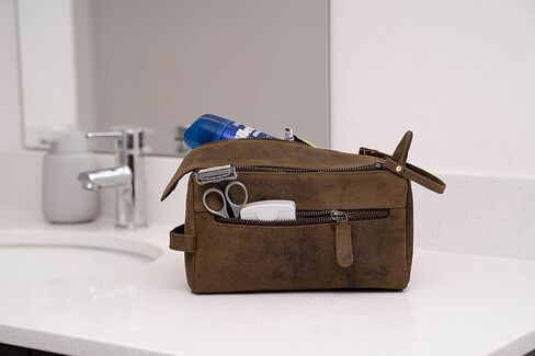 حقيبة أدوات الزينة الجلدية للجنسين طقم سفر Dopp وحقيبة جلدية مقاس 24 بوصة طوال الليل وعطلة نهاية الأسبوع حقيبة كابينة هولدول للرجال والنساء حزمة كومبو in Kuwait