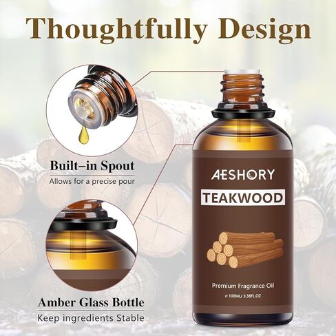 زيت عطري من خشب الساج 3.38 أونصة سائلة - زيوت عطرية للعلاج العطري للناشرين في المنزل، زيوت معطرة من خشب الساج للتدليك، روائح صنع الشموع بالصابون - 100 مل in Kuwait