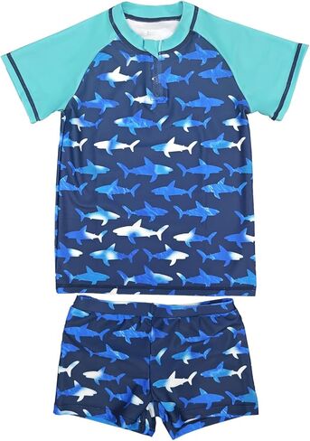 طقم ملابس سباحة Inno Boys مكون من قطعتين من Rash Guard بعامل حماية من الأشعة فوق البنفسجية 50+ مع سروال سباحة، بدلة استحمام للأطفال الصغار إلى الأطفال الكبار (1-12)، أزرق، سحاب، 7-8 سنوات in Kuwait