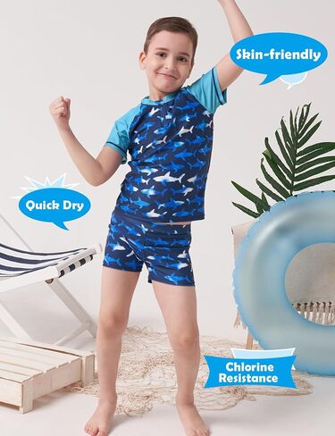 طقم ملابس سباحة Inno Boys مكون من قطعتين من Rash Guard بعامل حماية من الأشعة فوق البنفسجية 50+ مع سروال سباحة، بدلة استحمام للأطفال الصغار إلى الأطفال الكبار (1-12)، أزرق، سحاب، 7-8 سنوات in Kuwait