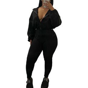 Women Workout 2 Piece Sets Casual Long Sleeve Zip Up Jackets Elastic High Waisted Leggings Clubwear Tracksuit