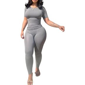 LICOBOD XS-3XL Casual Workout Two Piece Outfits for Women Short Sleeve T-shirt+Elastic High Waist Shorts Sets Streetwear