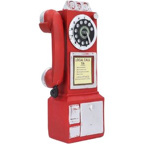 Keenso Retro Telephones Ornament Vintage Wall Mounted Telephone Ornament for Coffee Shop (Red)
