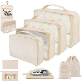 10 Set Packing Cubes for Travel - Lightweight Suitcase Luggage Organizer Bags, Travel Essentials Packing Organizers for Luggage, Packing Cubes for Carry On Suitcase in 4 Sizes with Shoe Bag, White