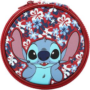 Bioworld Disney Stitch Hibiscus Print Round Blue 5" Travel Box Organizer