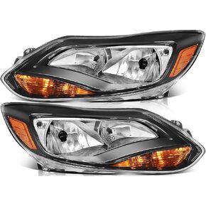 Headlight Assembly for Ford for Focus 2012-2014 Black Housing Amber Reflector Clear Lens Driver and Passenger Side Headlamp