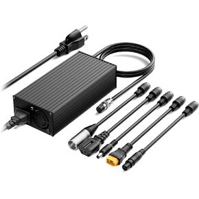 84V 4A Lithium Battery Charger with 5 Plugs & Built-in Small Fan Cooling System - Universal Battery Replacement Fast Charger for 72V Lithium Battery, DC5.5-2.5/2.1 M12 XT60 XLR T(3 Pin)